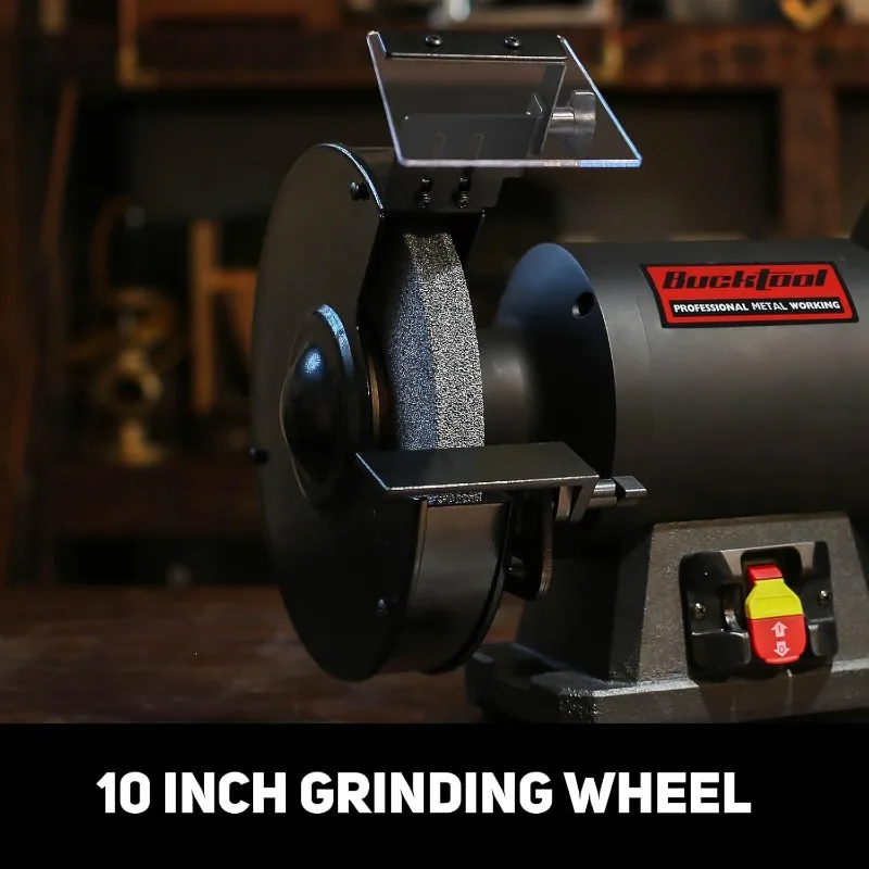 BUCKTOOL 1-1/2HP Moedor de bancada de baixa velocidade de 10 polegadas, moedor de mesa de 1750 RPM com motor 13A