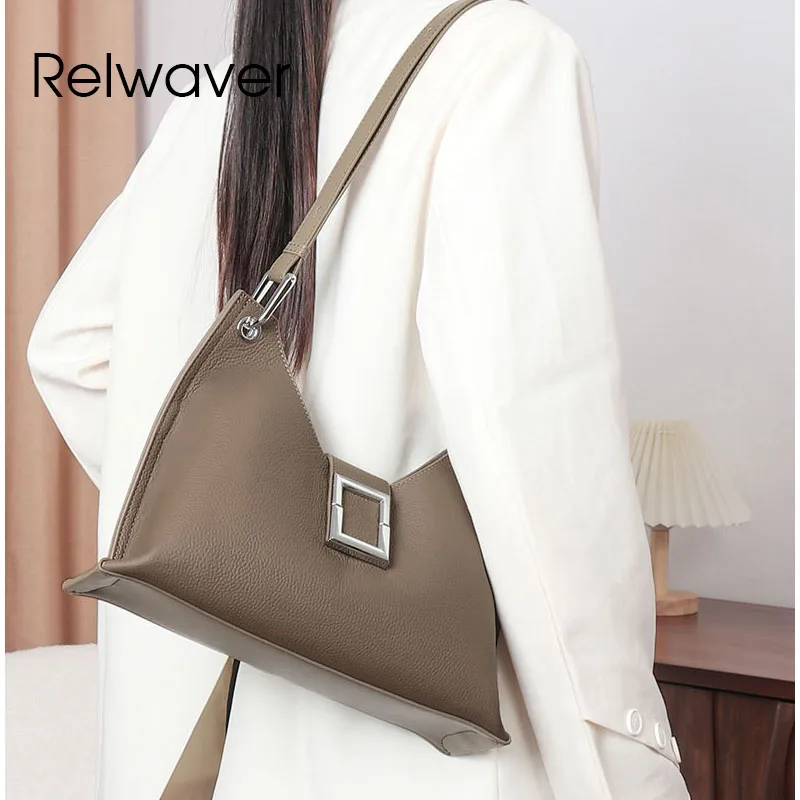 

Relwaver women shoulder bag genuine leather bag for women 2024 spring summer hobos fashion hasp women handbags