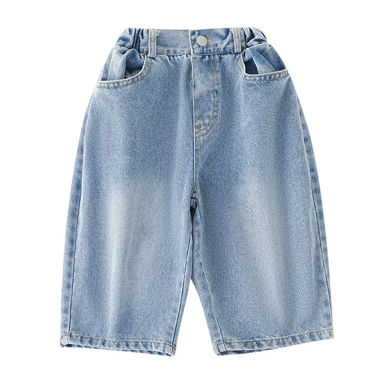 2025 Spring New Children Soft Denim Trousers Solid Boys Fashion Versatile Loose Jeans Girls Casual Pants Kids Clothes