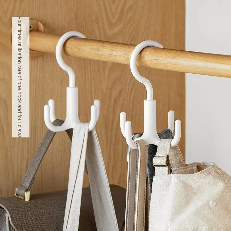 2 Swivel 4-hook Hangers 360° Free Rotation Space-saving Strong Load-bearing Capacity Storage Racks