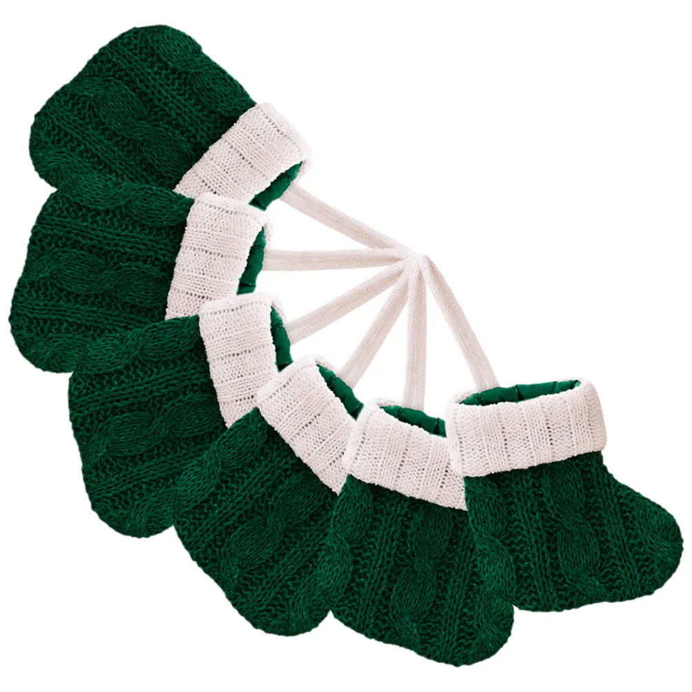

6pcs Mini Knitted Socks Xmas Stocking Hanging Decor Green Accessories Bags Gift New Year Party DIY