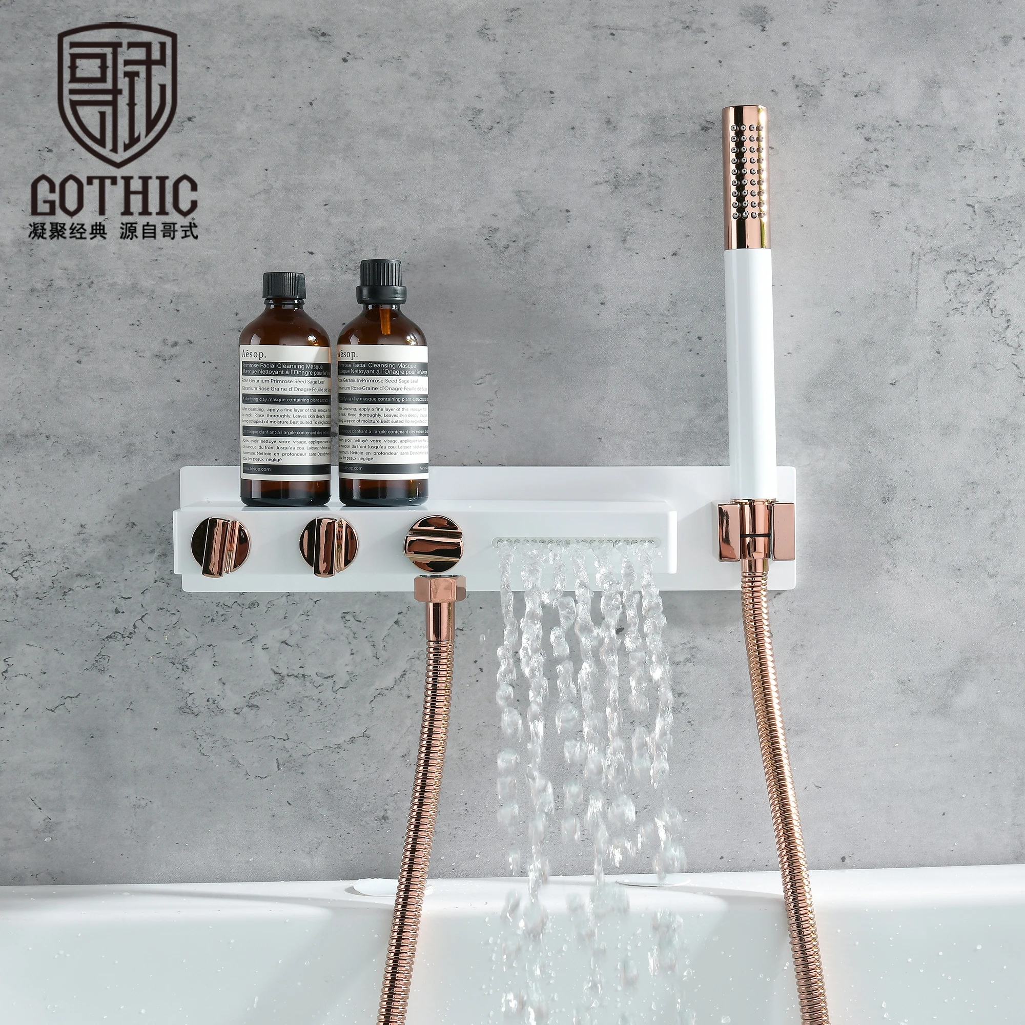 New Waterfall Bathtub Faucet Brass White& Rose Gold Hanging Wall Mounted Hotel Household With Shower Head System Bath Mixer Tap