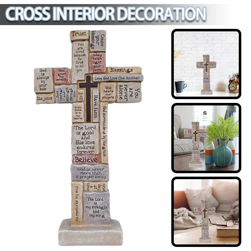 

Cross Prayer Sculpture Inspirational Resin Craft Decoration Home Indoor Desktop Ornaments Crafts Statue Ornaments