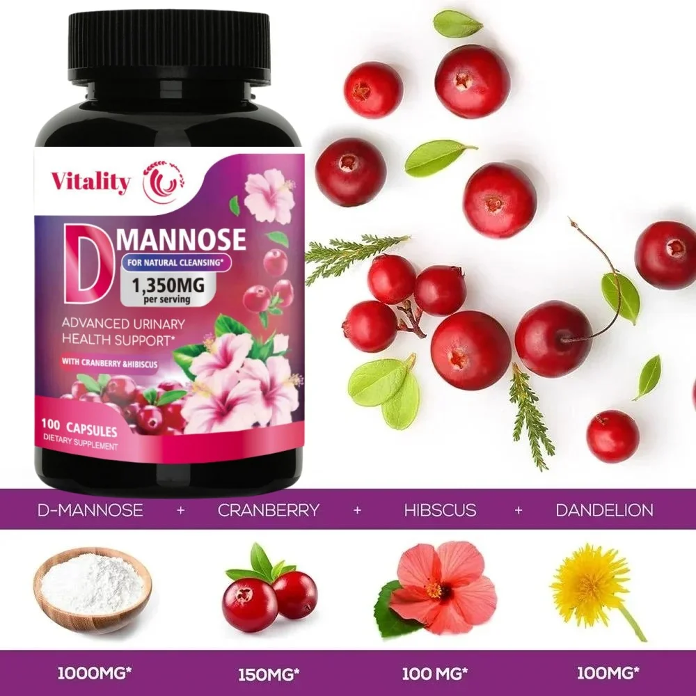 Vitality D-Mannose, мочевая формула для здоровья, органический порошок из клюквы и гибискус, здоровый пузырь, быстрая детоксикация