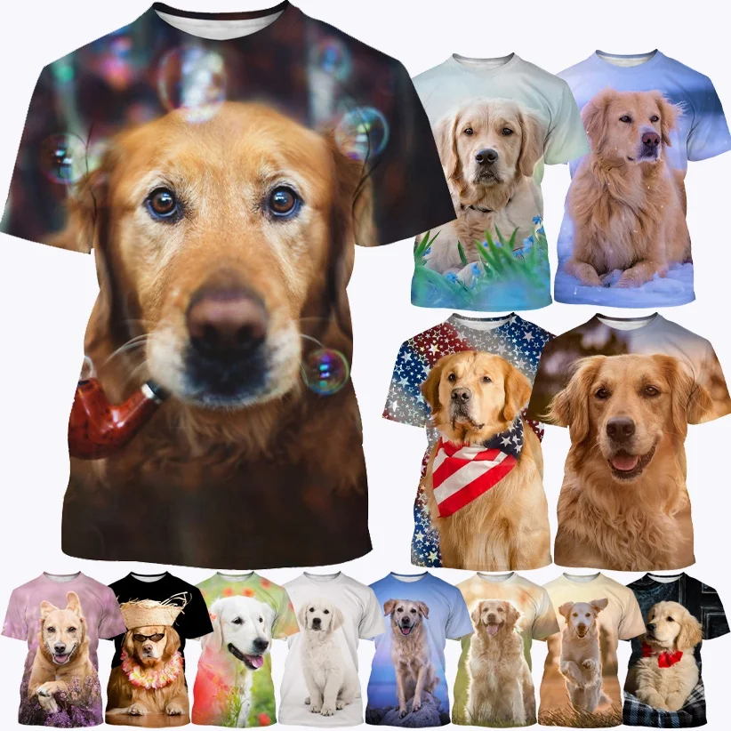 Hot Sale Golden Retriever 3D Printing T-shirt Fashion Cute Dog Men and Women Cure Fun Casual Short Sleeve Tops