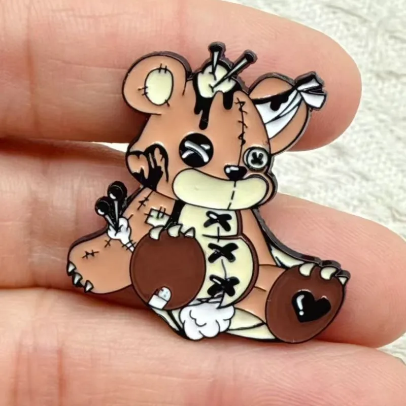 4pcs/set Creative Horror Stitching Bear Cartoon Brooches Metal Badge for Bag Clothing Backpack Personalized Decoration Pins Gift view 6