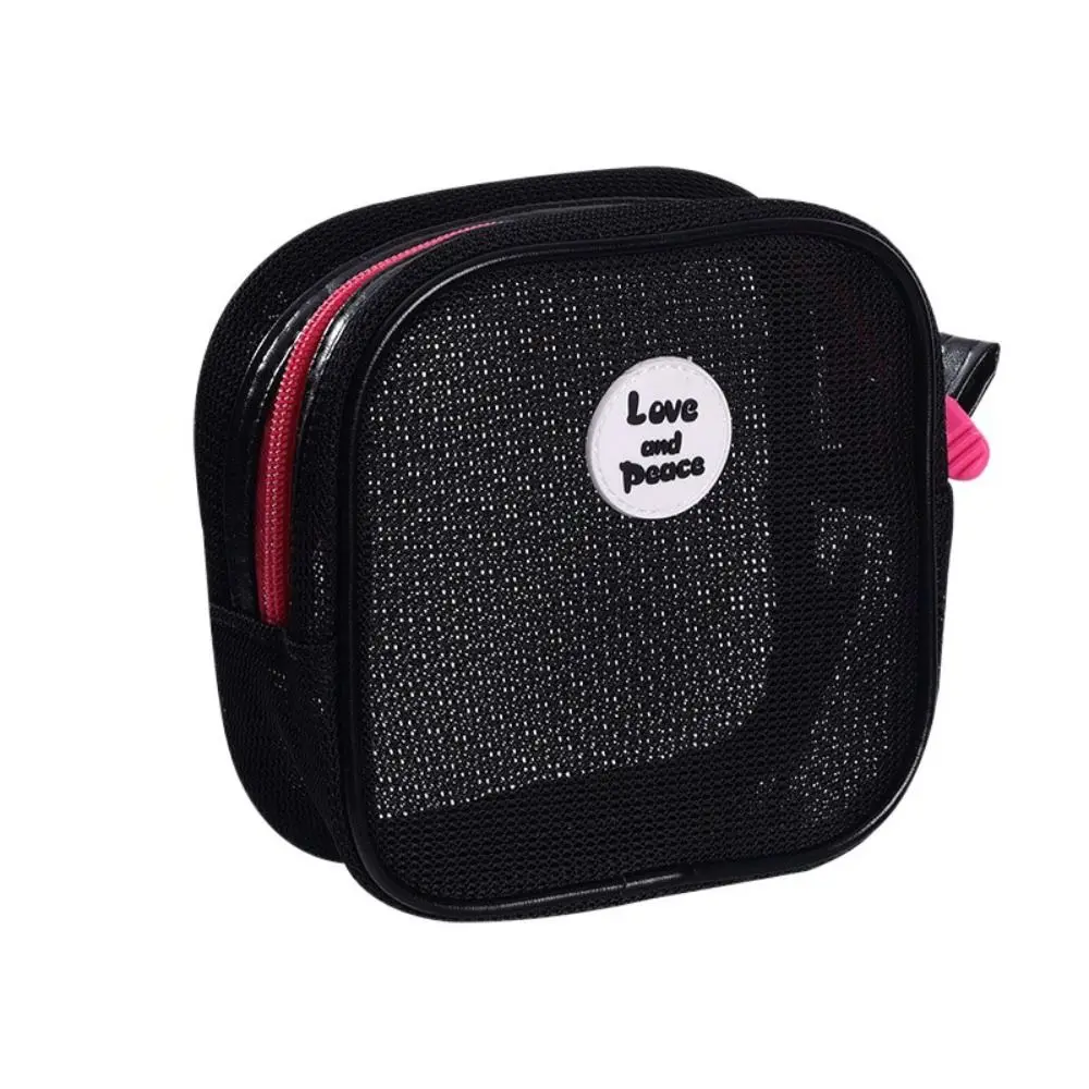 Portable Square Mesh Makeup Bag Visable Toiletry Bag Transparent Cosmetic Bag Earphone Bag Zipper Toiletry Storage Bag Holiday