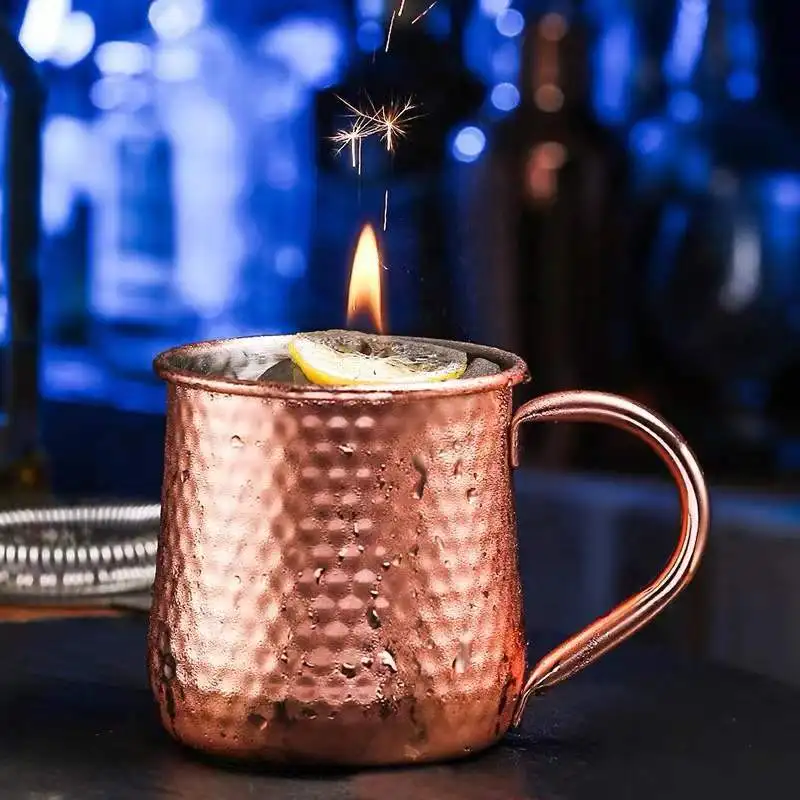 JUSTINLAU 500ml Moscow Mule Mugs 304 Stainless Steel Rose Gold Hammered Copper Plated Cocktail Tumbler for Whiskey Spirits Bar view 4