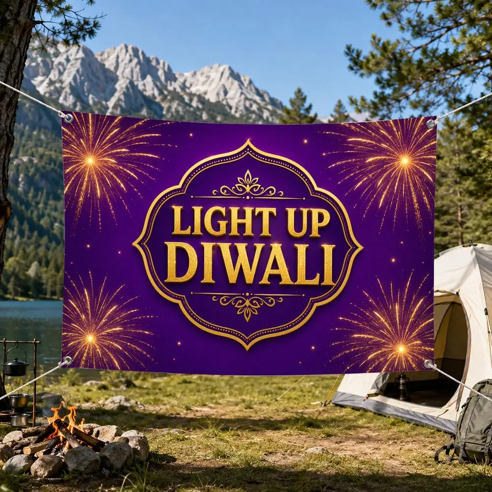 Light Up Diwali Banner Flags Aesthetic Wall Tapestry Printed Wall Hanging Living Room Party Outdoor Decor