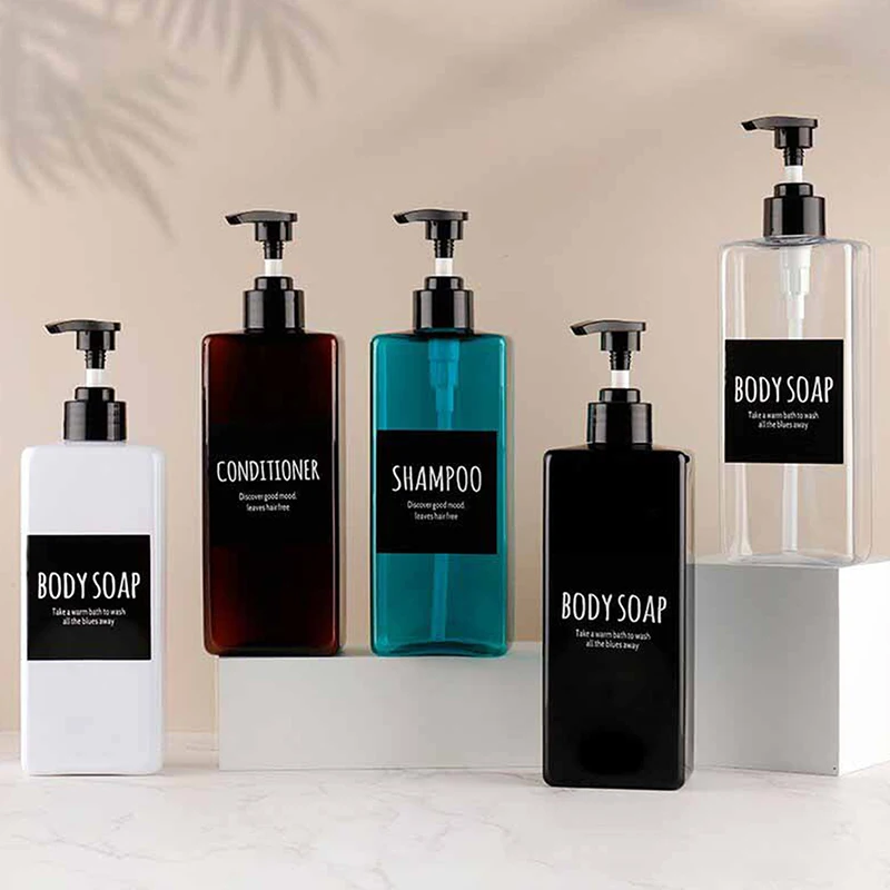3 قطعة 500 مللي موزع الصابون المربع زجاجة إعادة الملء مع تسميات مقاومة للماء للشامبو وغسول صابون اليد والبلسم #2