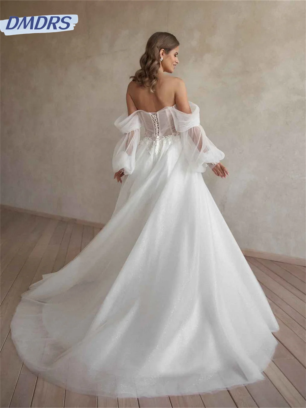 Elegant Off-The-Shoulder Bridal Dresses 2024 Simple Appliquéd Wedding Dress Romantic Tulle Floor-length Dress Vestidos De Novia