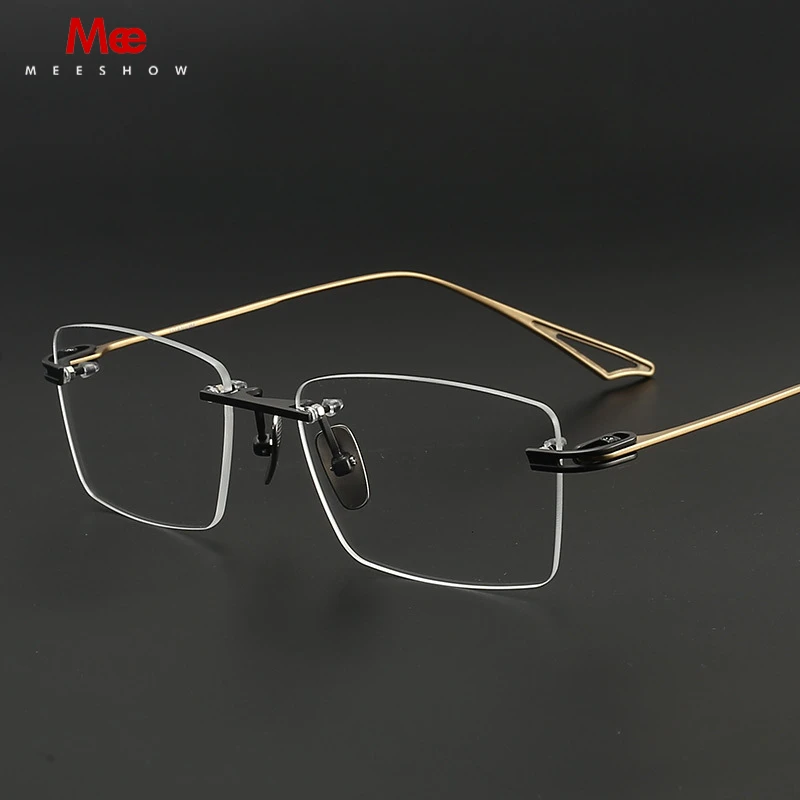 MEESHOW Brand DESIGN Pure Titanium Glasses Frame Men Full Rimless Square Prescription Eyeglasses Optical Frame Eyewear 2267