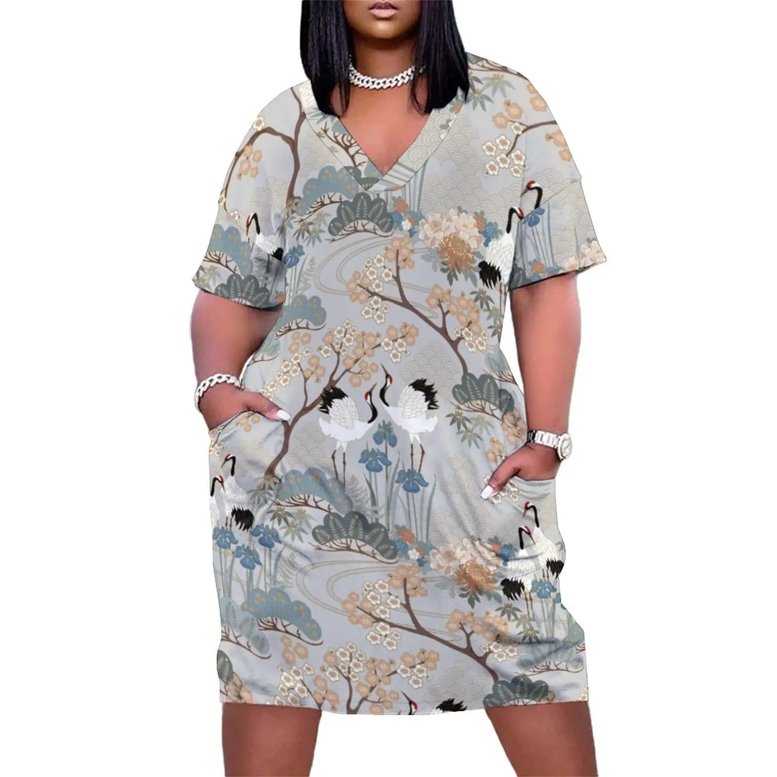 

Japanese Garden Gray Loose Pocket Dress womans clothing Dresses for wedding party