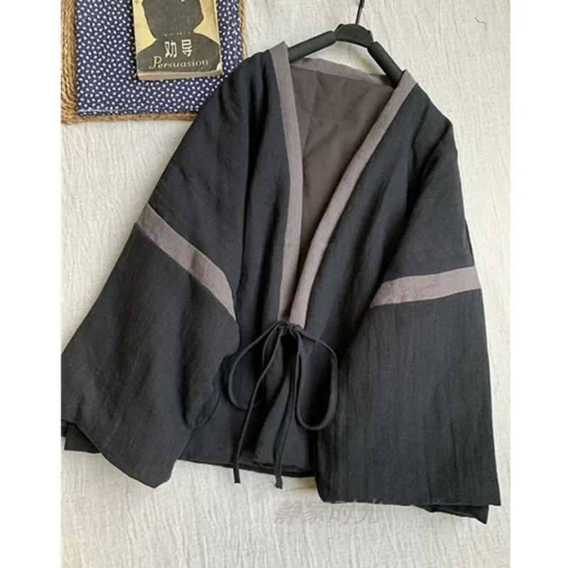 

Autumn and Winter New Vintage Jackets for Women Chinese Style Color Blocked Temperament Lace Up Cotton Loose Oversized Jacket