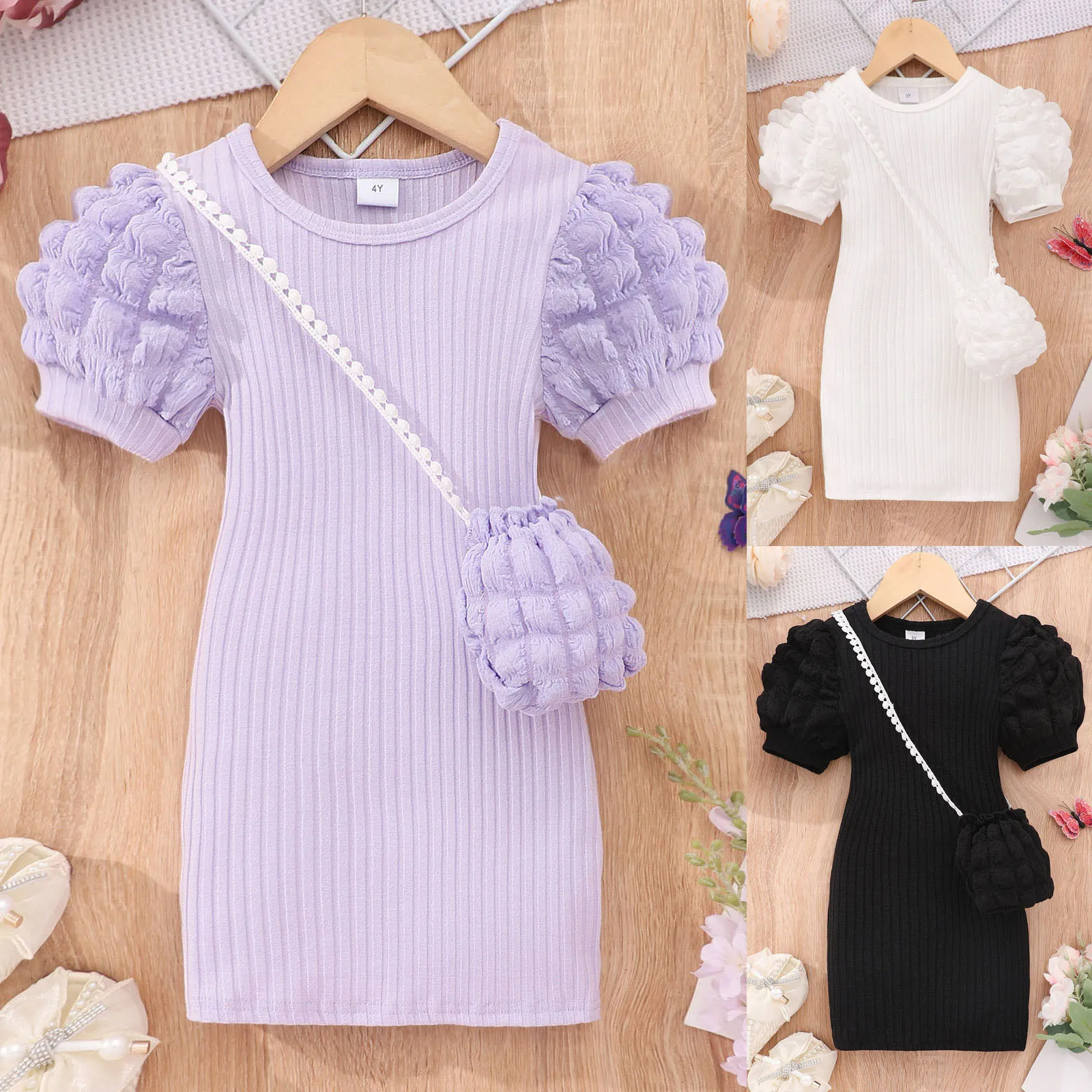 2024 Midi Dress Kids Girl Clothes Summer Short Sleeve Baby Girl Bodycon Dress Party Children Wrap Tight Dress 3 4 5 6 7 8 Years