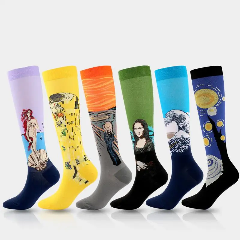 6pair Prevention Varicose Edema Support Travel Legs Package Women Compression Socks Professional Stockings Paintings Pressure