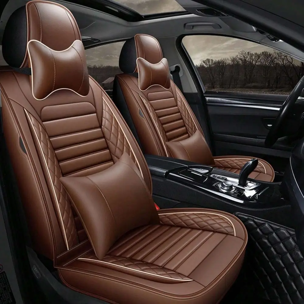 

Seats Car Seat Covers Full Set PU Leather Front Rear Back Padded Cover Universal Auto Seat Protectors With Or Without Head Pillo