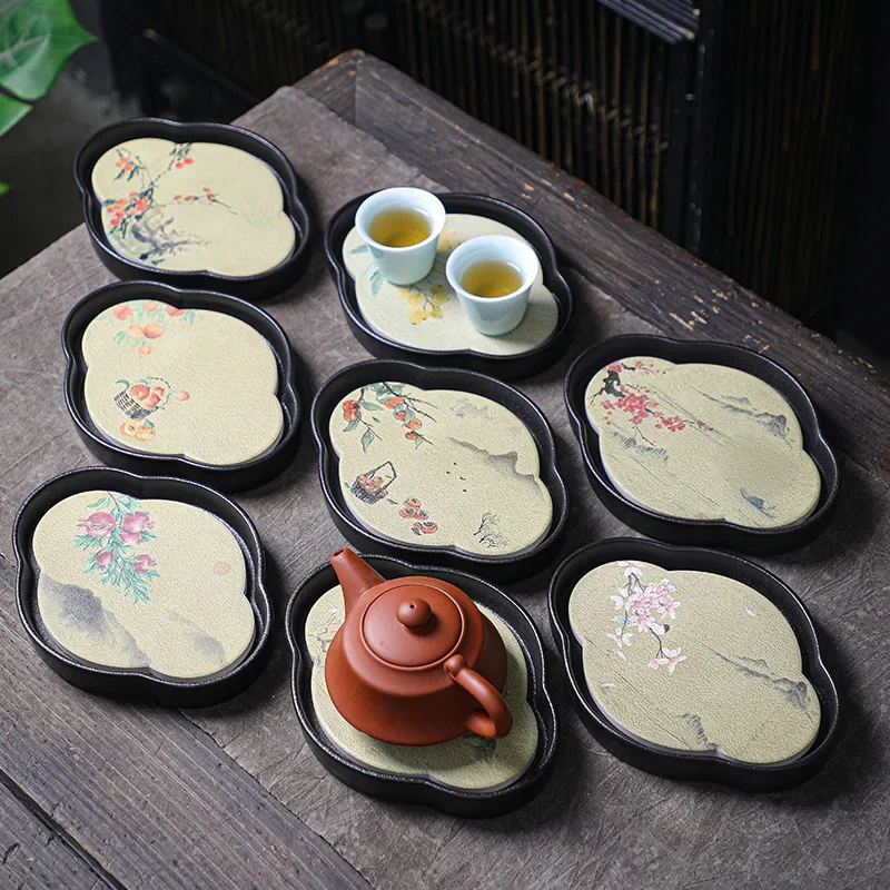 Letter stoneware absorbent kettle bearing begonia round ceramic teapot tray reservoir mat tea tray small dry bubble table