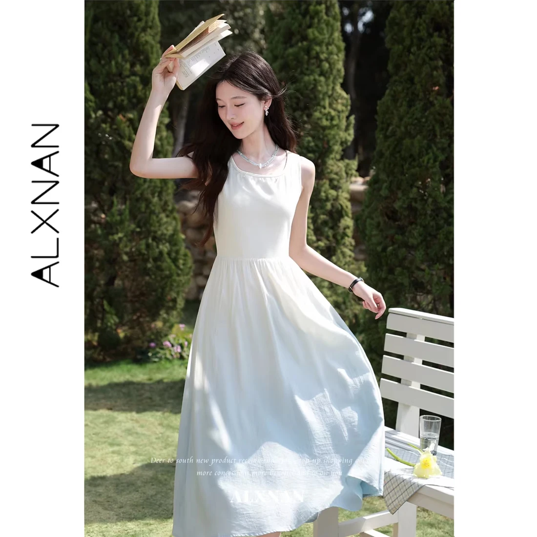 

ALXNAN Elegant Gradient Blue Sleeveless Maxi Dress 2026 Summer Holiday Beach Women's Long Dress Vacation Female Dresses L62718