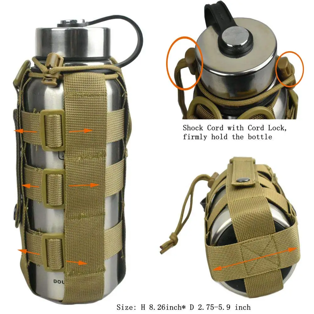 Multifunctional tactical water bottle hanging bag Outdoor Camo water bottle Bag Adjustable rope water bottle bag accessories cam