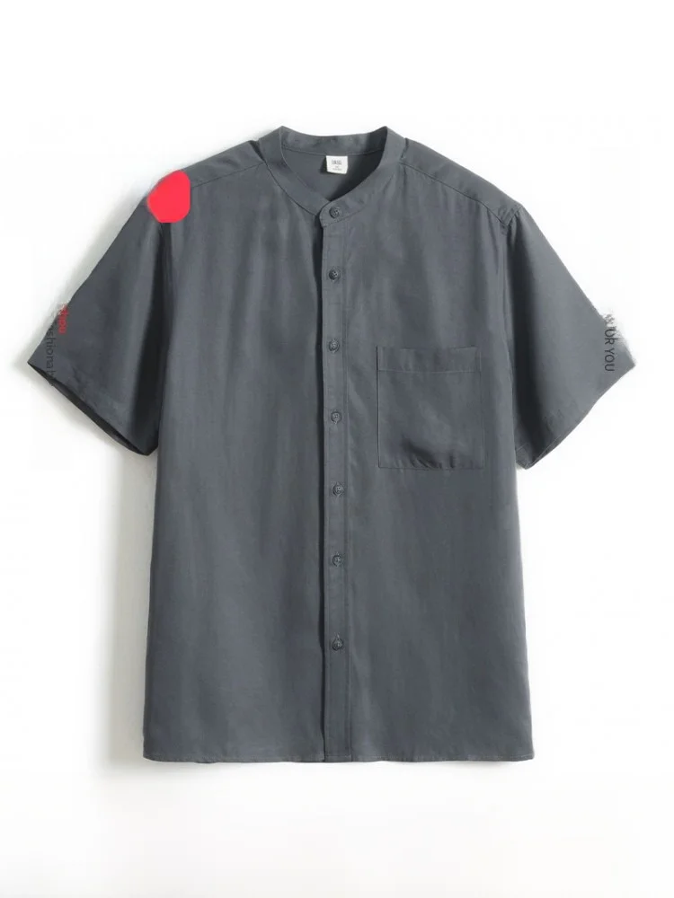 

Рубашка свободного кроя с коротким рукавом и воротником-стойкой для мужчин среднего и пожилого возраста, дышащая, удобная, летняя, модная, в городском стиле