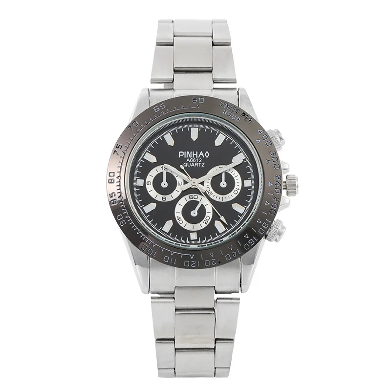 Hot Sale Business Casual Alloy Steel Belt Three-Eye Quartz Men's Lady Couple Watch Spot Goods
