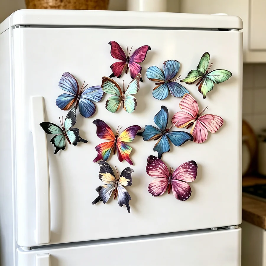 12Pcs Mixed Color Butterfly Decor Silk Cloth Simulation Butterfly Ornaments for Home Window Gallery 3D Butterfly Decoration