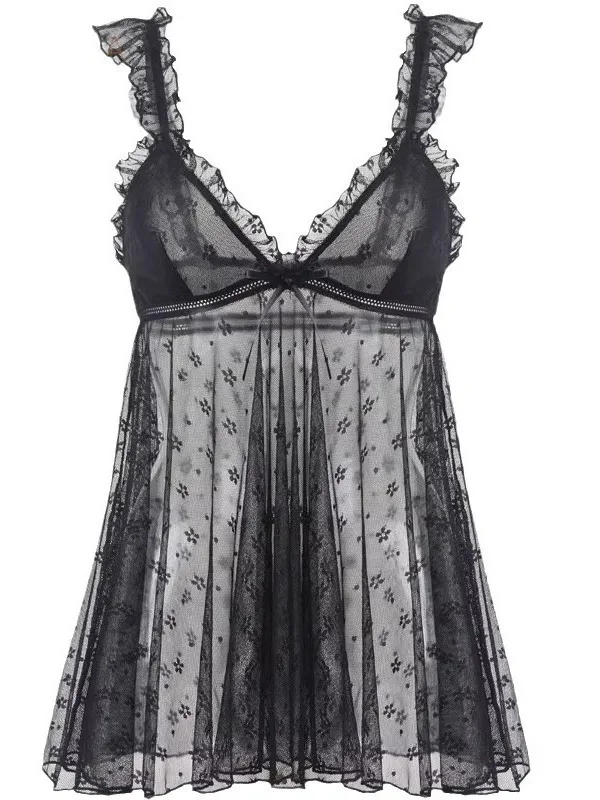 赤、黒、白の花メッシュレース中空女性のセクシーなパジャマ魅惑的なレースサスペンダーベッド純粋な欲望ランジェリー QOX4