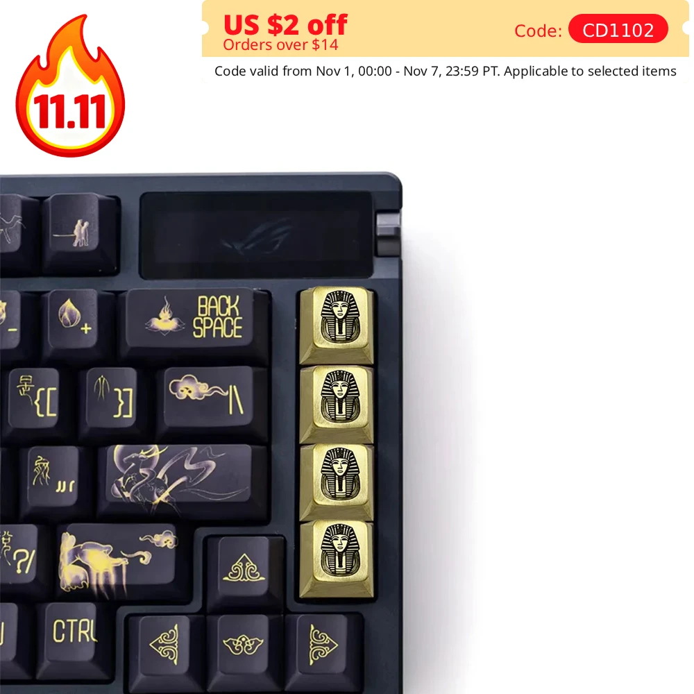 

Brass Keycaps Pharaoh Keycap Arrow Cherry Profile Egyptian Personalized Mechanical Keyboard Backlit ESC Direction Cap
