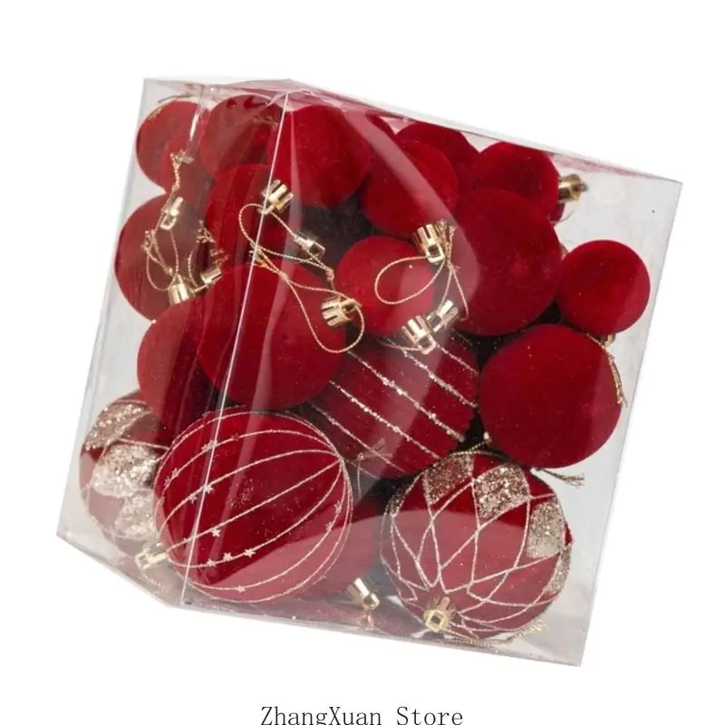 Weihnachts-Hängekugel-Set mit einfarbigen und gemusterten Oberflächen, 3 x – Detail 8
