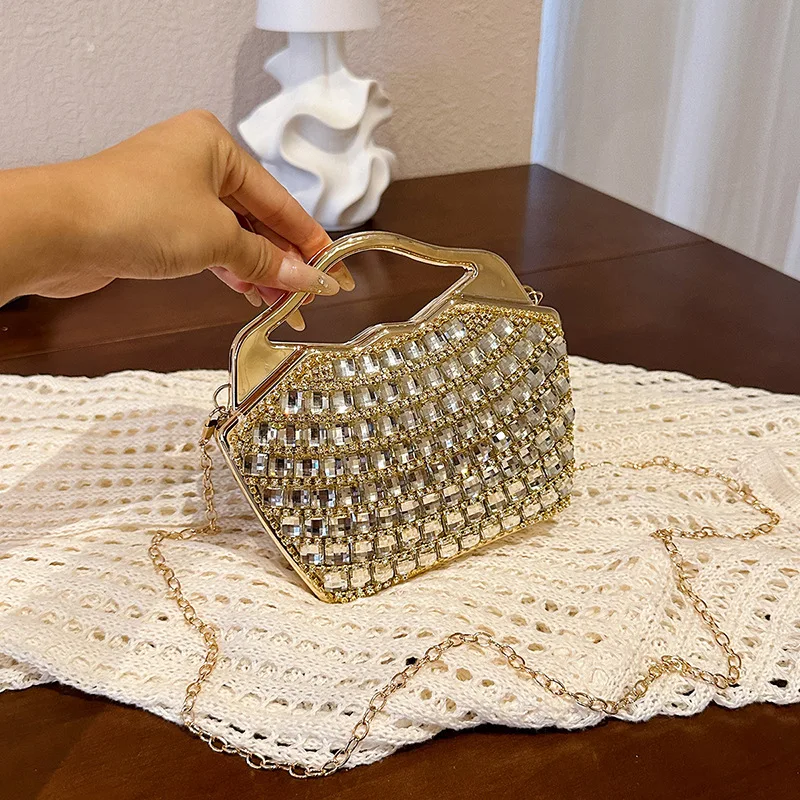 Special Shaped Handbag Oval Women's Golden Metalic Texture Clutch Bag Elegant Evening Dress Bag Female Portable Purse