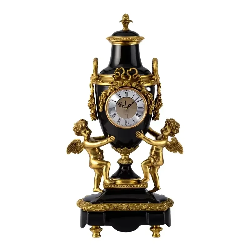 European Ceramic Copper Classic Desk Table Clock Angel Doll Ornaments Living Room Electrical Display Porcelain