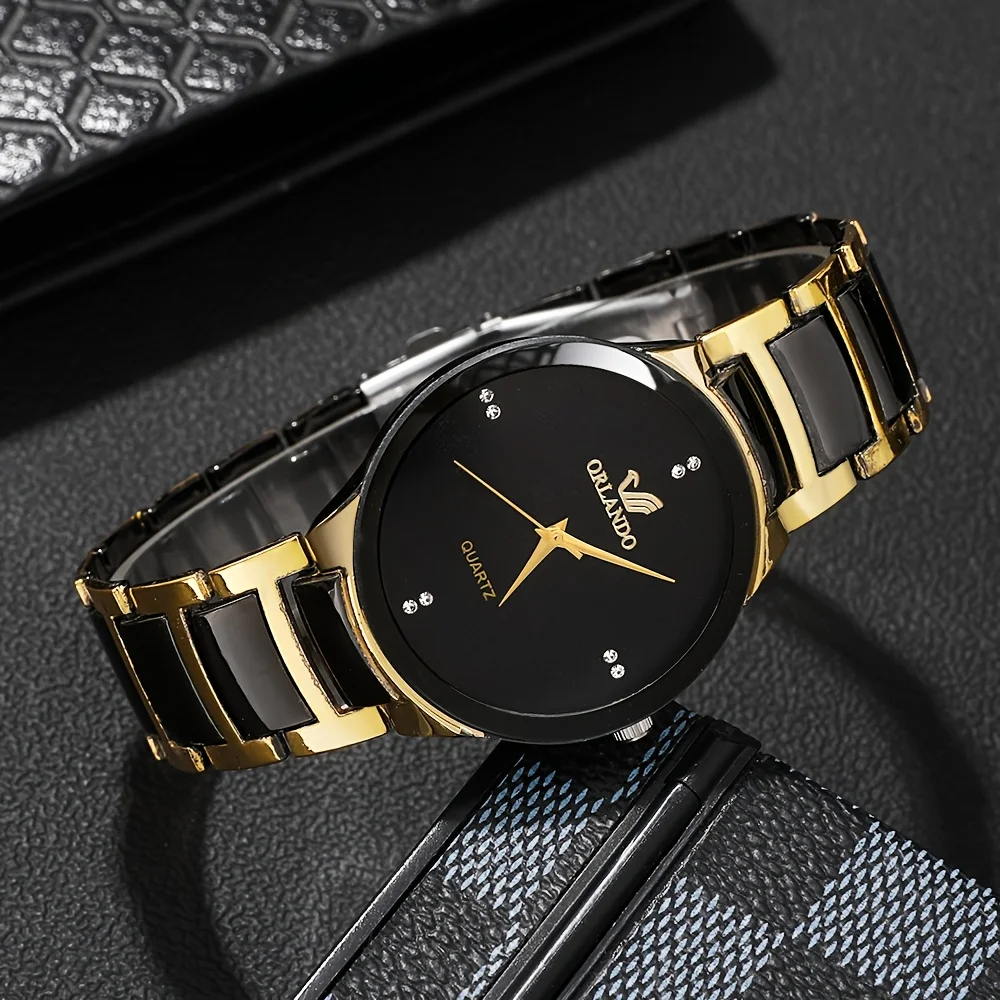 ساعة نسائية عصرية متعددة الاستخدامات بسوار فولاذي ذهبي كوارتز