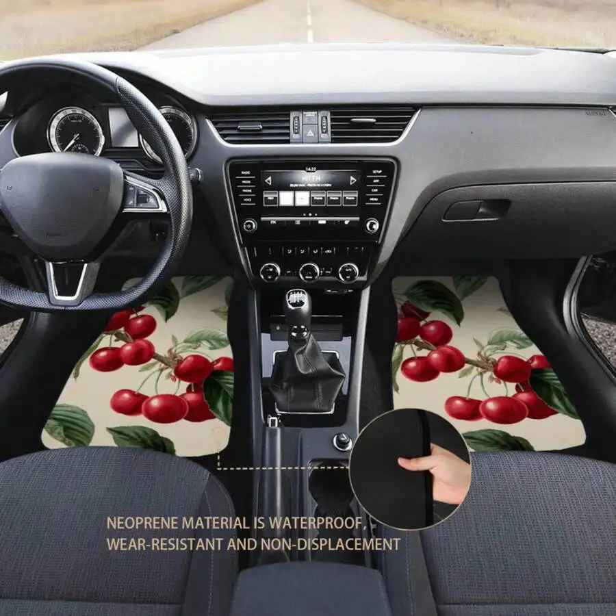 

Retro Cherry Pattern Non-Slip Car Floor Mats Set 4 Pieces Universal Fit For Sedan SUV Truck