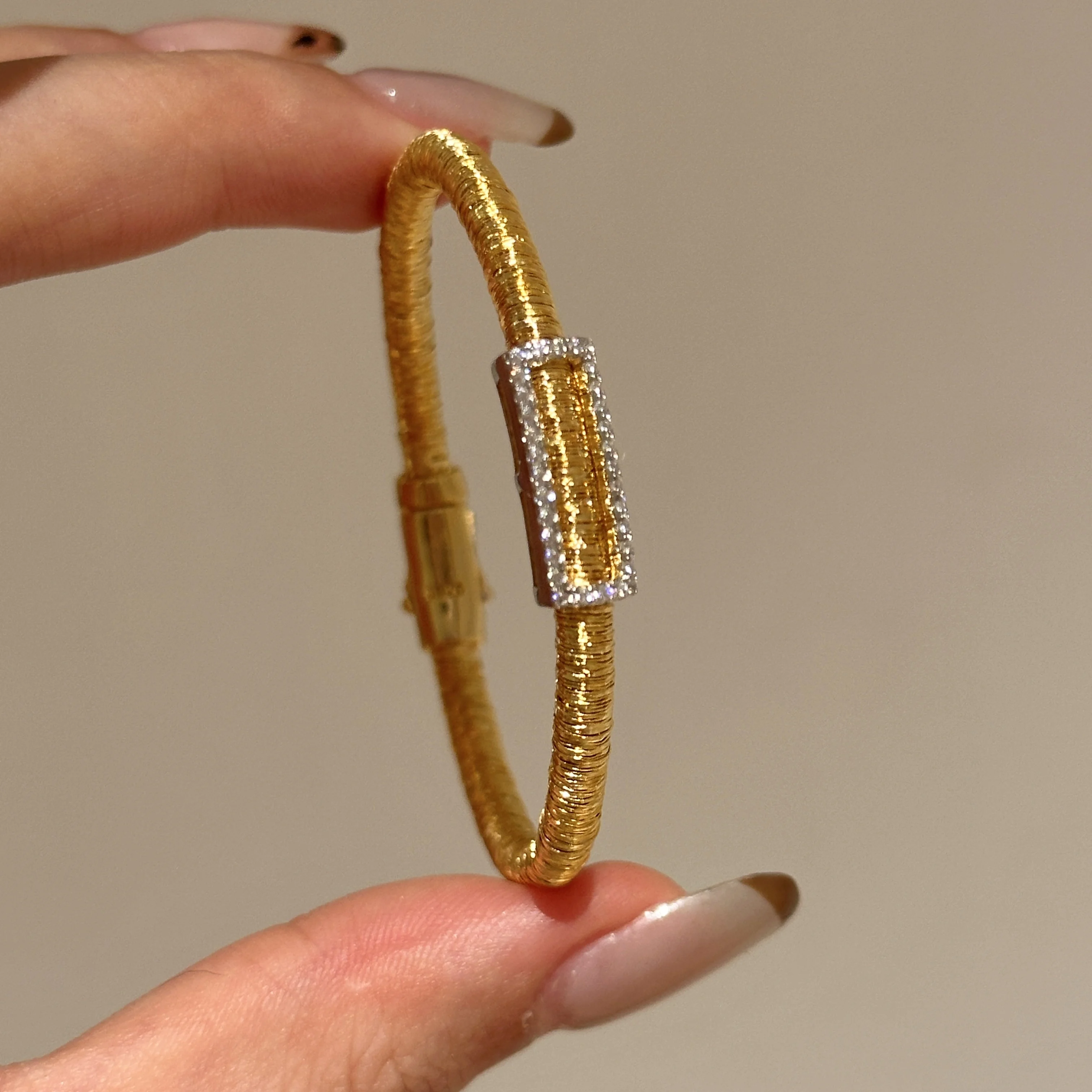 925 Silver Gold-Plated K Gold Style Italian Gold String Bracelet Bangle