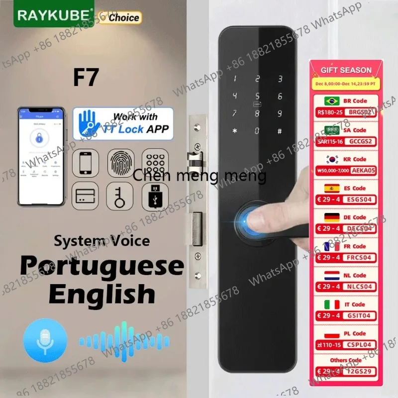 F7 TT Lock Fingerprint Lock Electric Door Lock With Longer Larger Handle Portuguese/English Voice APP Remote Unlock