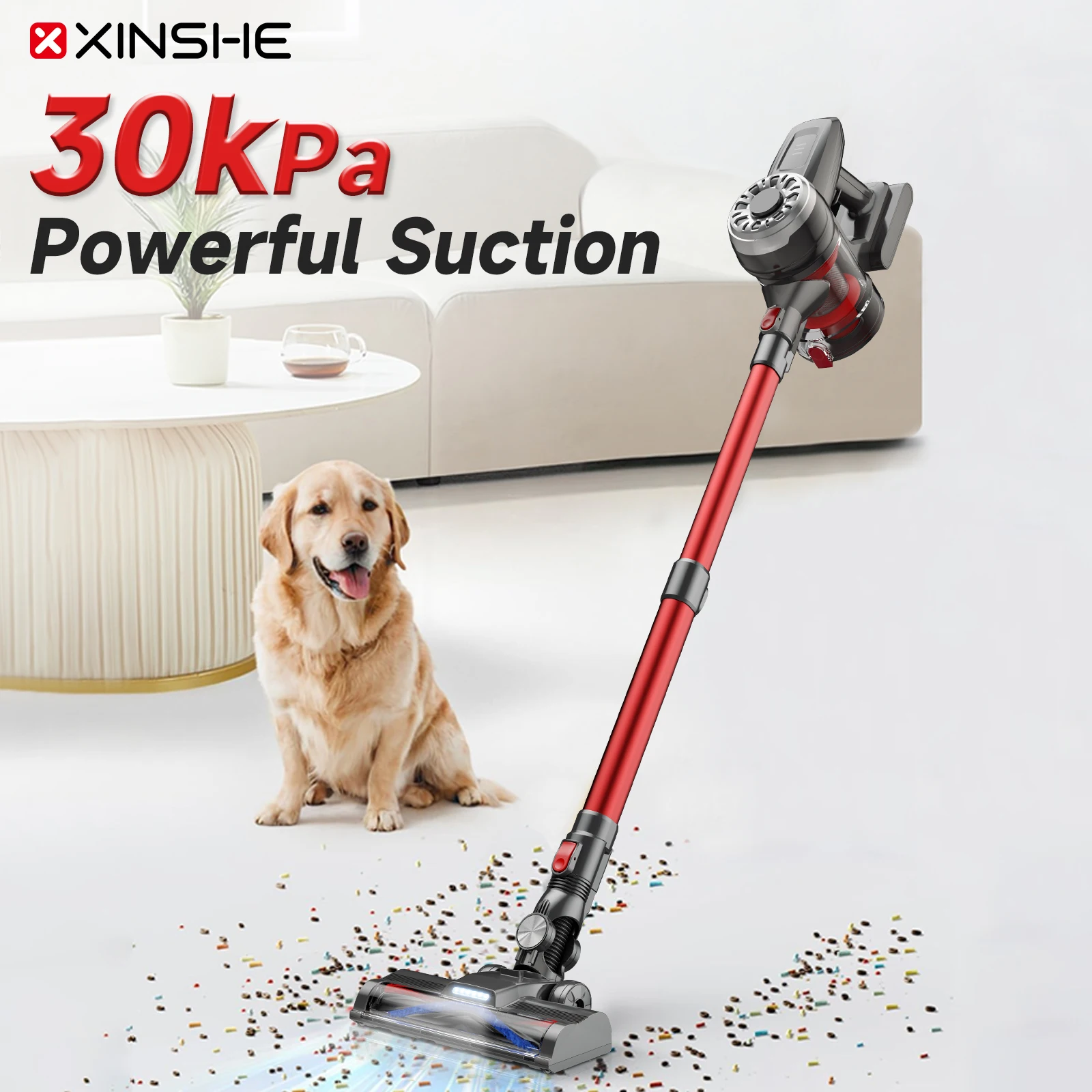 XINSHE A7 30kpa portable cordless vacuum cleaner, V-shaped brush, 2000mAh removable rechargeable battery, 40.58 oz large dust cu