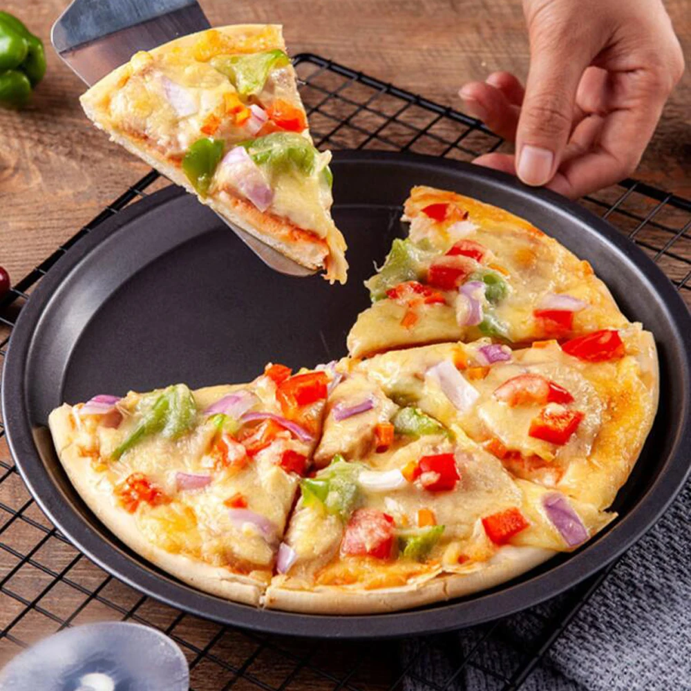 2PCS Thick Pizza Plate Round Shallow Dish Pizza Pan Tray Carbon Steel Non-stick Mold Baking Tool Baking Mould Pan 6 7 8 9 inch