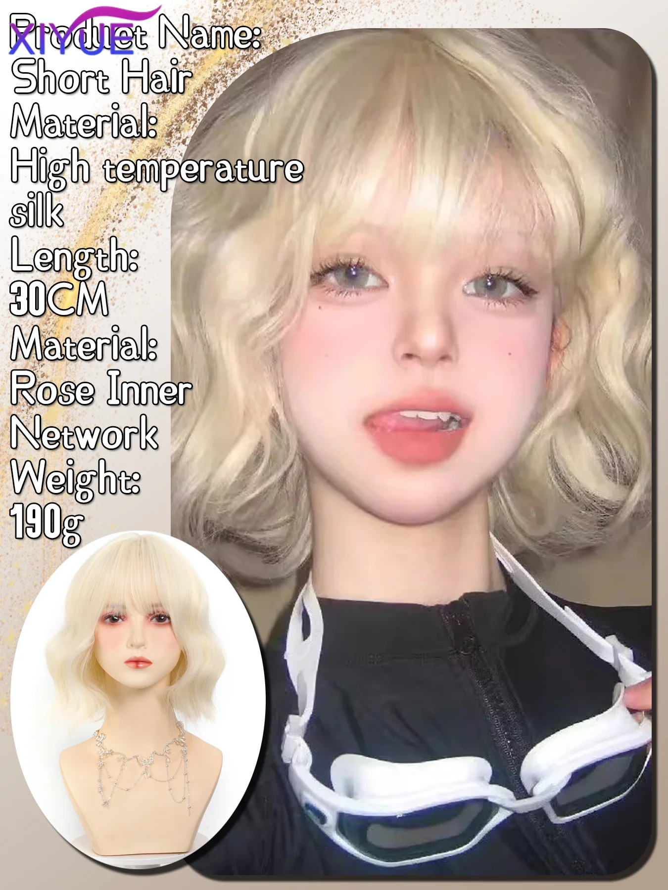 Blonde BOBO Synthetic Wigs Short Natural Wave Hair Wig For Women Party Daily Heat Resistant with Bangs Platium Golden Lolita