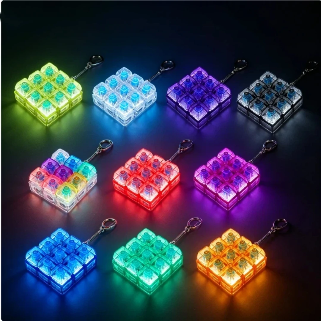 4/9 Keys Mechanical Keyboard Axis Tester LED Keyboard Key Toy Stress Relief DIY Button Keycap Fidget Keychain Toys Gift
