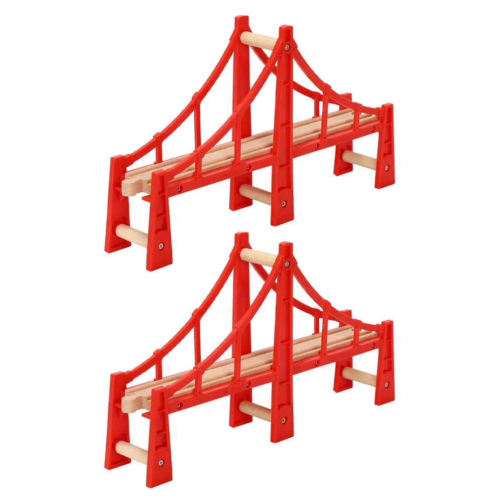 

2Pcs Wooden Toy Train Bridges Track Accessories Red Craft Supports Logical Toys Gifts