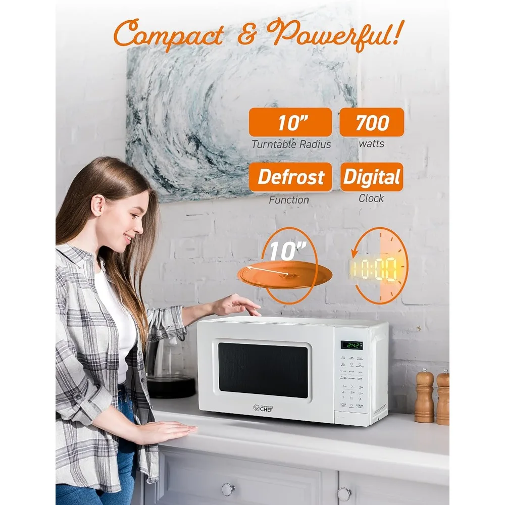 Microondas com 10 Níveis de Potência, 700W, Display Digital, Microondas de Bancada com Fechadura de Porta de Segurança Infantil