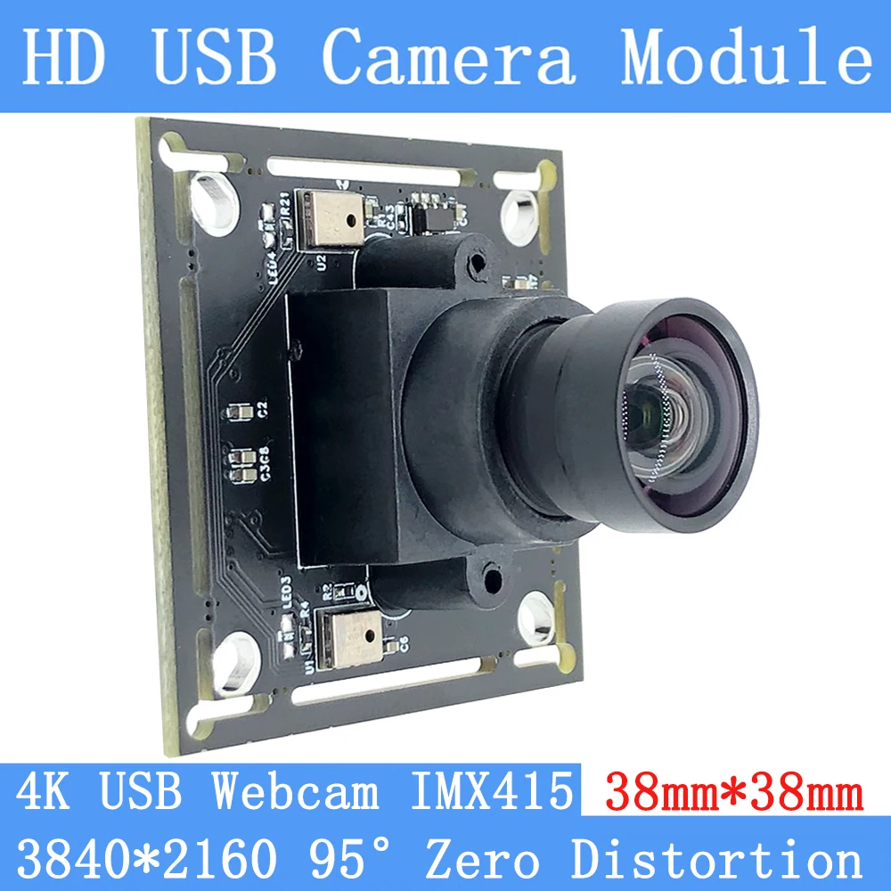 CCTV 4K High Resolution 3840x2160 Webcam 95° Zero Distortion IMX415 UVC Driver Mini 30FPS USB Camera Module Microphone