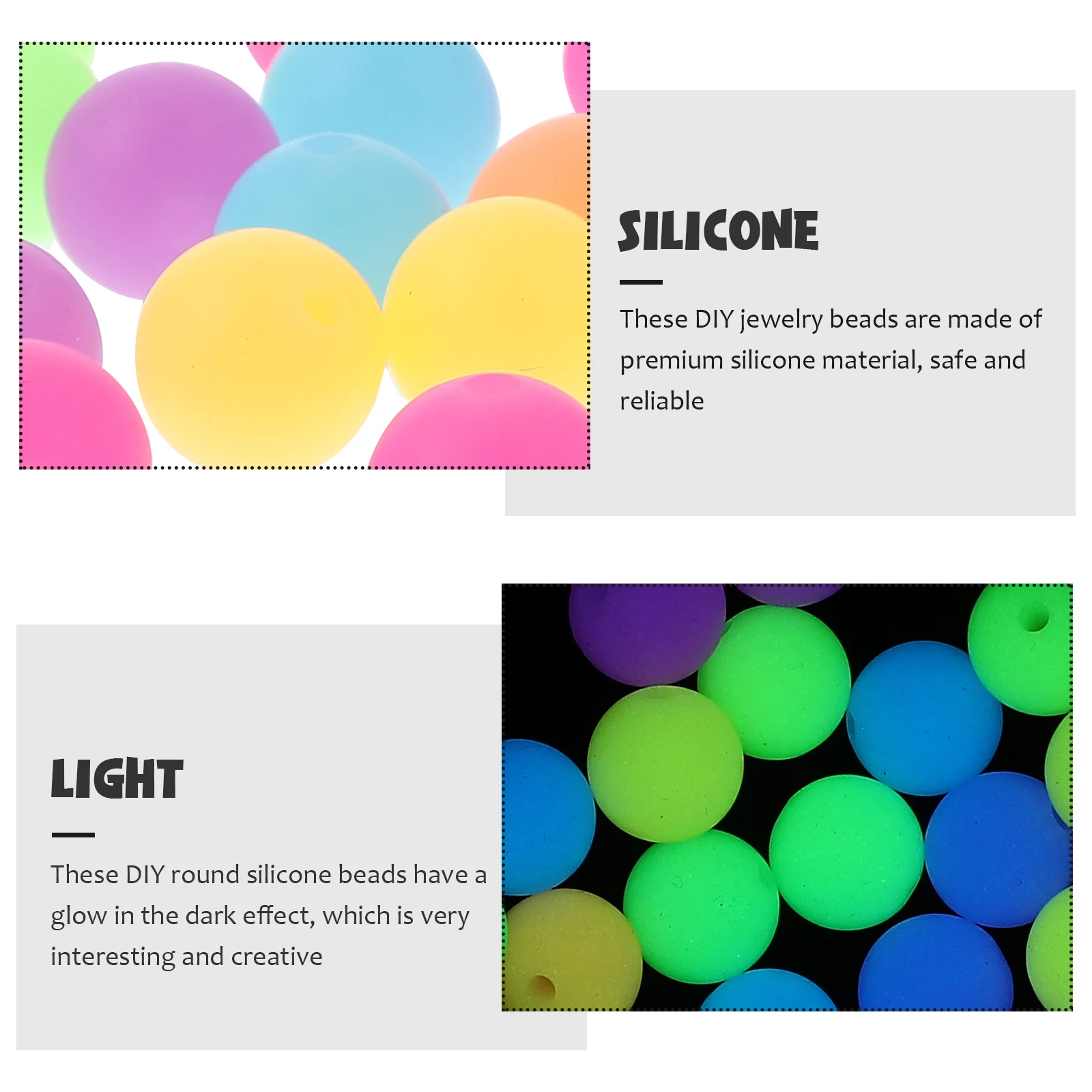 

80Pcs Glow in Dark Beads Silicone Round DIY Jewelry Making Beads for Bracelet Necklace Craft Decoration DIY Supplies