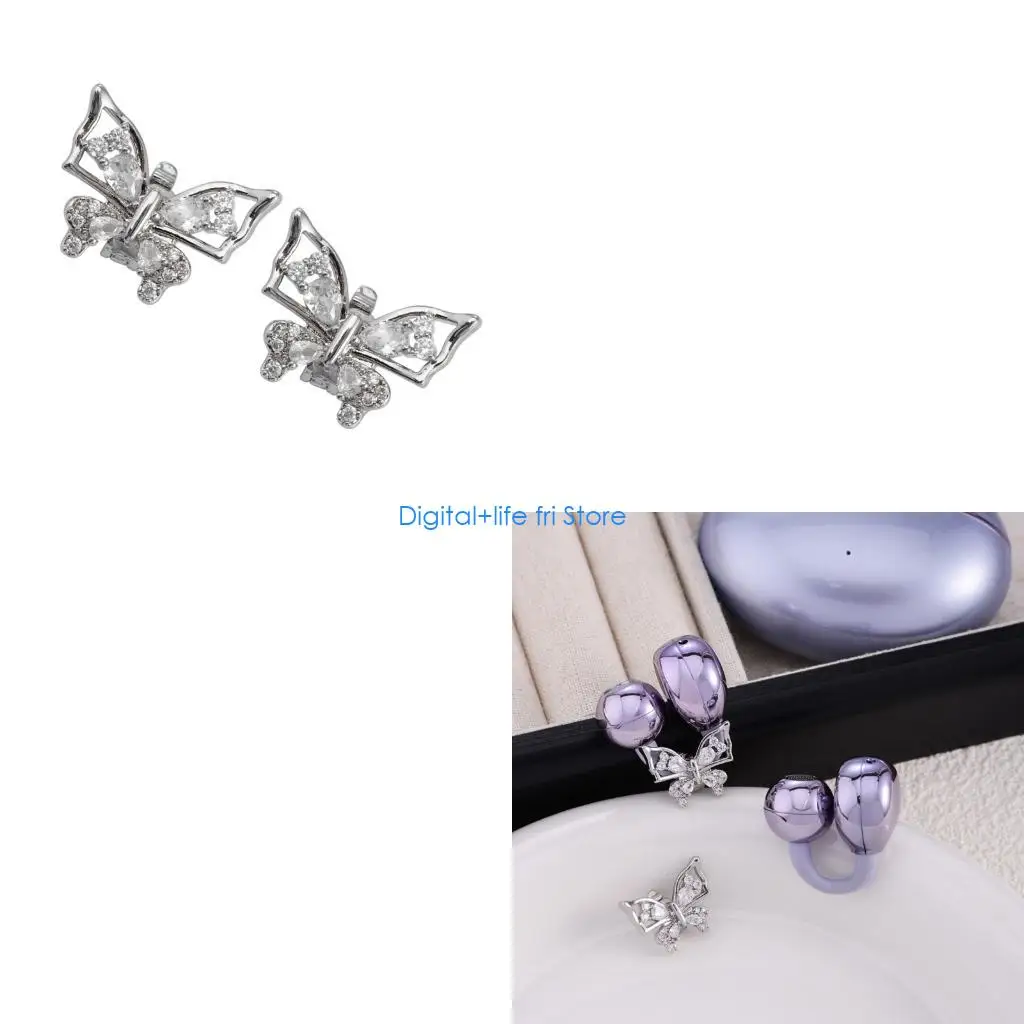 E06D Crystal Butterfly Earphone Jewelry Clip Interchangeables Headphone Accent