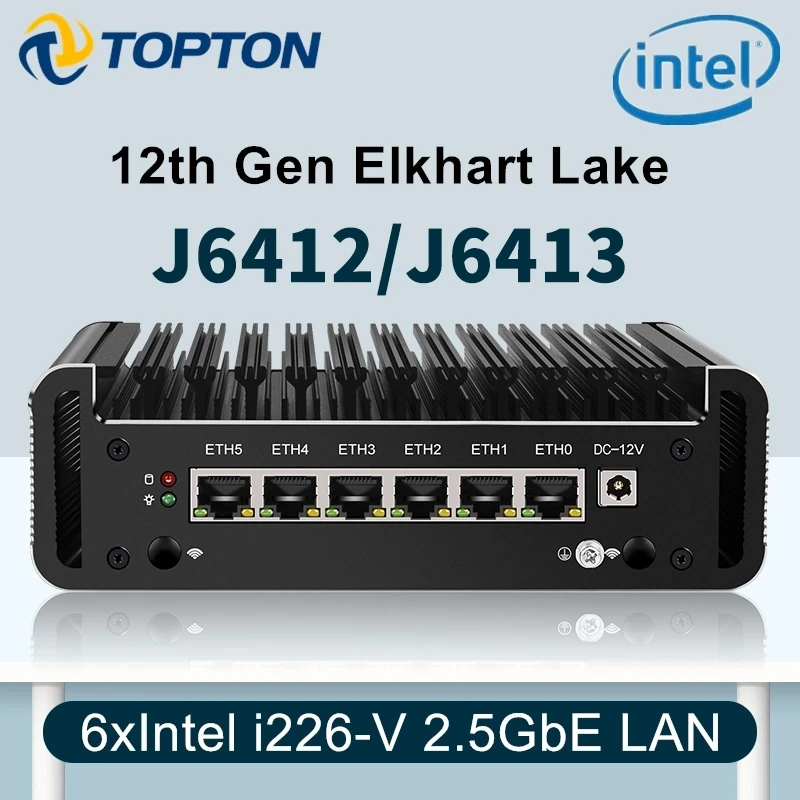 

12th Gen Firewall Router Elkhart Lake Celeron J6413 J6412 6x Intel i226-V 2500Mbps Nics Fanless Mini Router PC OPNsense Proxmox