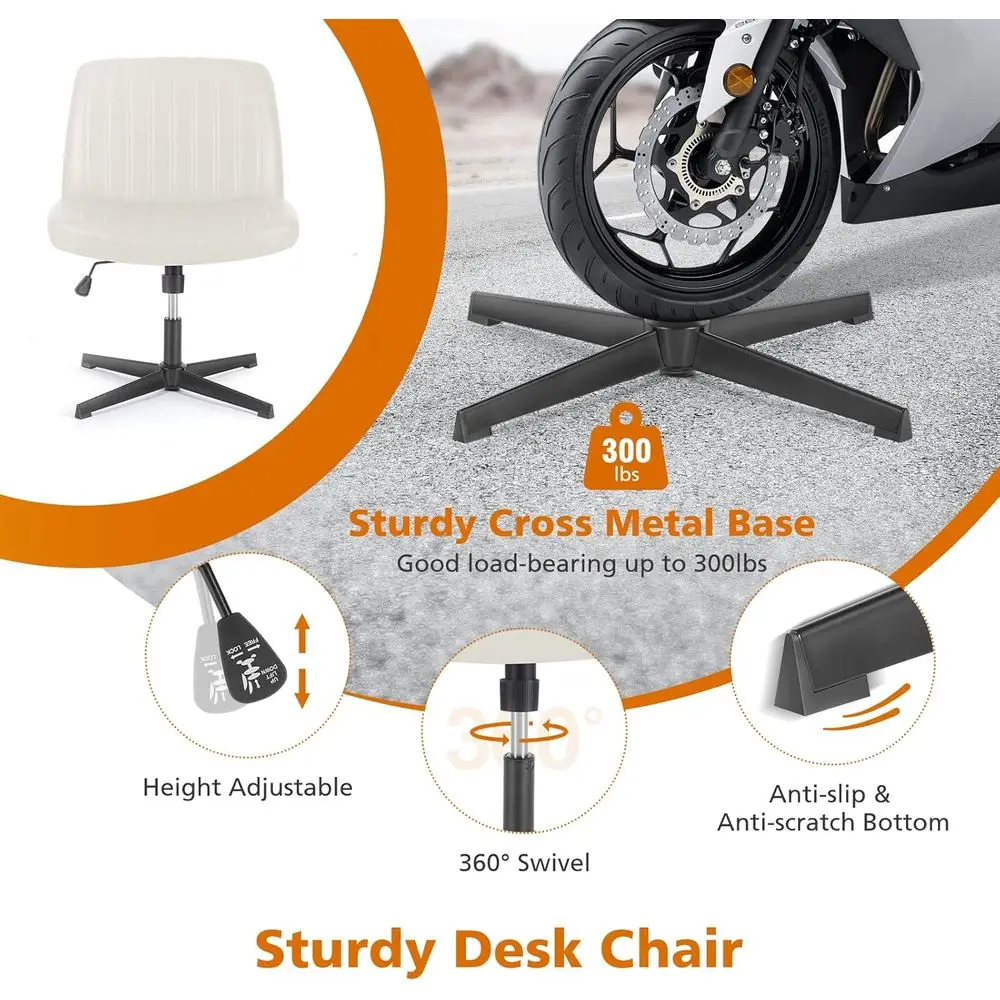 كرسي مكتب دوار قابل للتعديل، بدون ذراع، جلد صناعي، بدون عجلات، ارتفاع الغرور، مقعد عريض لاستخدام الكمبيوتر المكتبي المنزلي