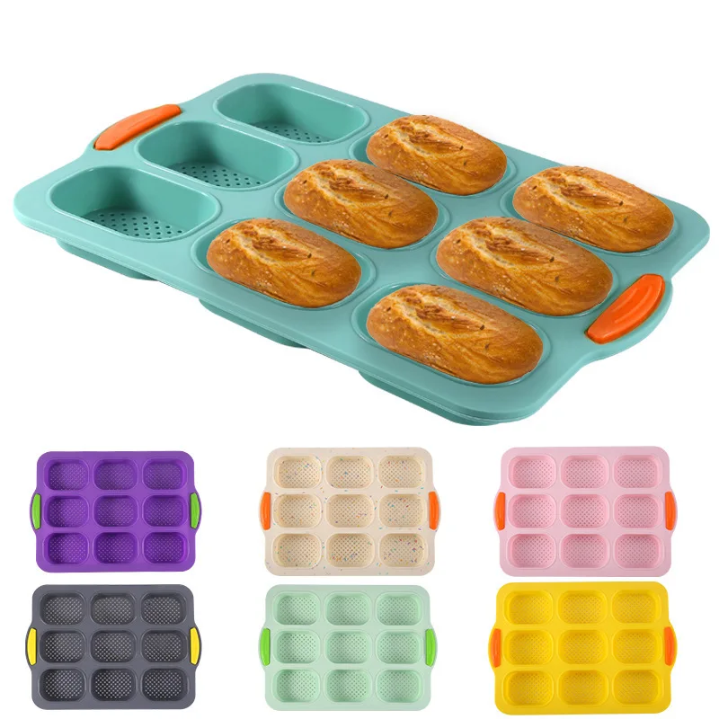 

Multi-color Silicone 9 Grid Oval Baguette Mold Bread French DIY Bun Baking Pans Tray Non-stick kitchen Tools Baking Accessories