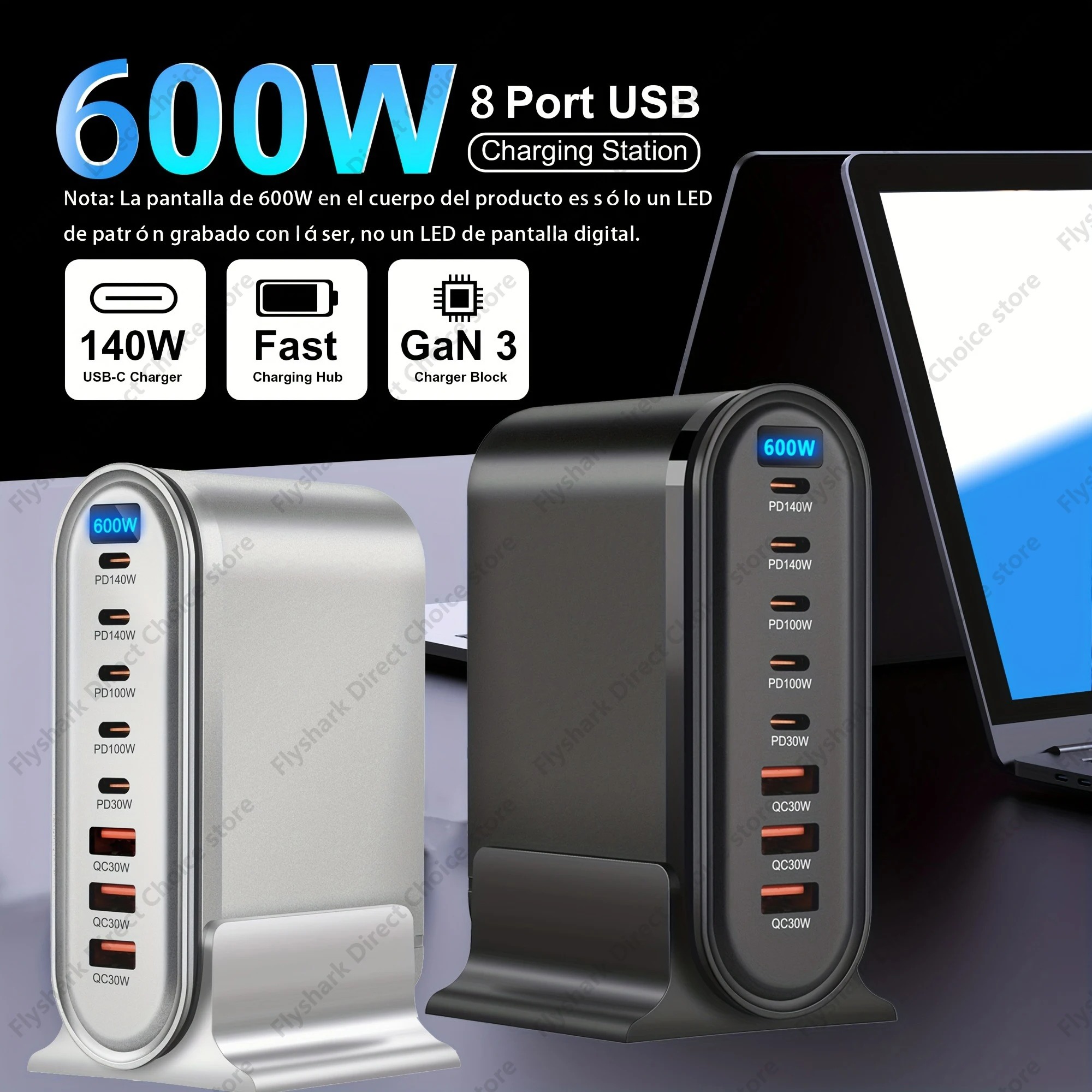 

600W GaN high power Multi-Port Fast Charger with LED charging indicator PD 140W Fast charging station for iphone, for MacBook