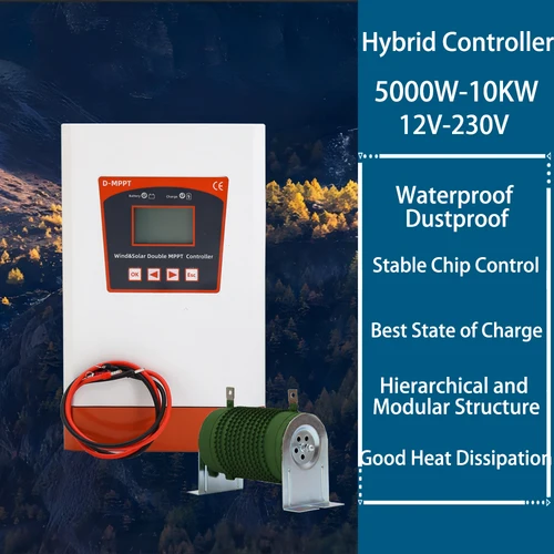 풍력 태양광 하이브리드 시스템 MPPT 충전 컨트롤러, 덤프 부하, 10000W 풍력 터빈, 600W 태양광 패널, 12V, 24V, 자동 48V 레귤레이터 